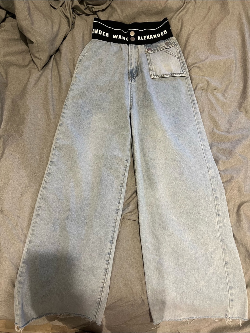Alexander Wang Light Wash Wide-Leg Jeans with Branded Elastic Waistband